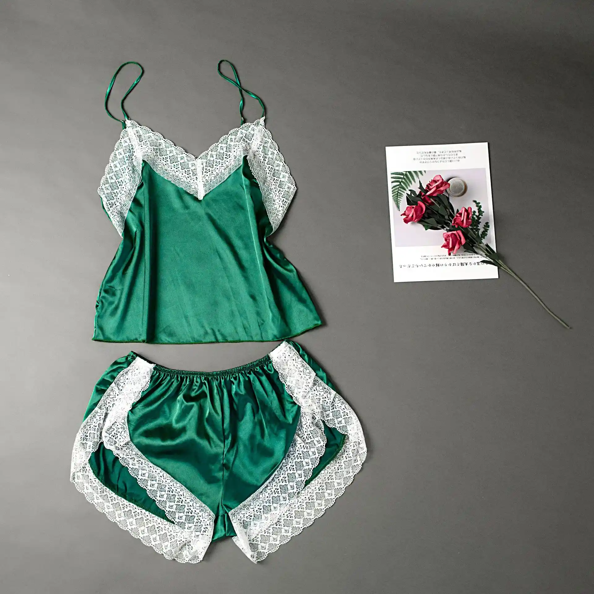 Elegant Green Satin Lace Pajama Set – Soft, Sexy, and Perfect for Summer Nights